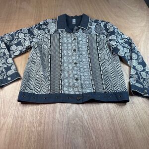 THOMAS & OLIVIA Women’s Patchwork Jacket Large Black White Button Front